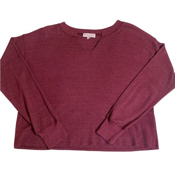 Michael Stars Red/Purple Waffle Knit Square Cut Long Sleeve Semi Cropped Tee XS - Picture 4 of 9